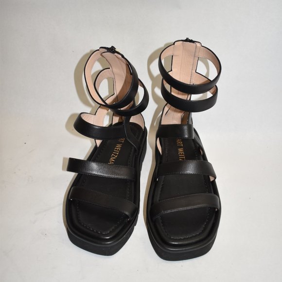 $550 Stuart Weitzman Gala Lift Leather Sandal GLADIATOR BLACK PLATFORM 8 (PA17) - Picture 5 of 12